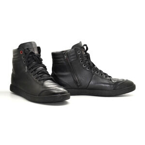B0 Auth TCX X-Groove WP Black Leather Side Zip Motorcycle Boot Size US 9 EU 43
